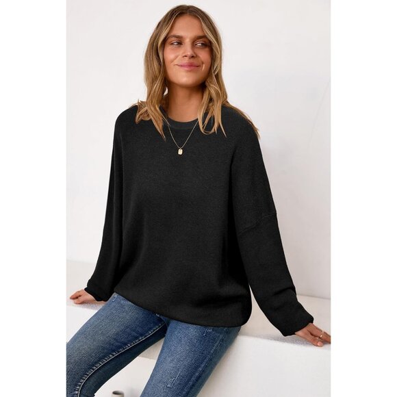 Women's Fashion Casual Black Sweaters Tops Style Wool Outfits Blend Crewneck - Picture 3 of 5